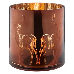 Interiors by Premier Large Brown Stag Candle Holder, Brown Glass Construction Candle Holder, Stag Motif with Attractive Details