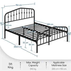 Yaheetech Black 5ft King Metal Bed Frame with Arched Headboard and Footboard