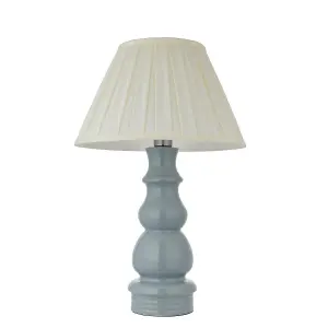 Luminosa Provence & Carla Base & Shade Table Lamp Blue Grey Glaze, Satin Nickel Plate & Cream Fabric