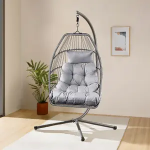 Miami Hanging Egg Chair With Cushion Charcoal