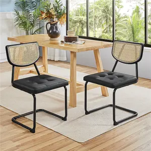 Yaheetech 2pcs Modern Armless Dining Chairs with Mesh Rattan Back