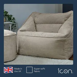 icon Natalia Chenille Armchair Bean Bag and Pouffe Set Natural Giant Bean Bag Chair