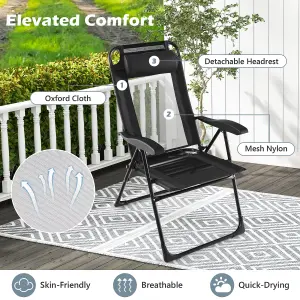 Costway Garden Folding Camping Chairs Set of 2 Portable Outdoor Recliner w/ 7-Level Backrest