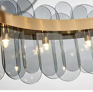 Oval Crystal Chandelier Lighting Ceiling Light Led Modern Smoky Gray 80 cm