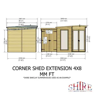 Shire Barclay Corner Summerhouse With Side Shed 8 Ft X 12 Ft