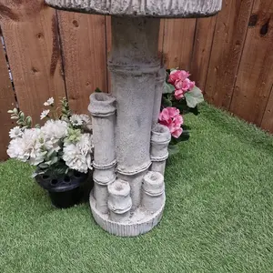 Bamboo Design Stone Cast Birdbath