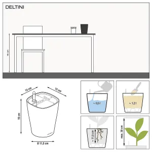 LECHUZA DELTINI Green Sparkle Table Self-watering Planter with Substrate and Water Level Indicator D14 H18 cm, 1.2L