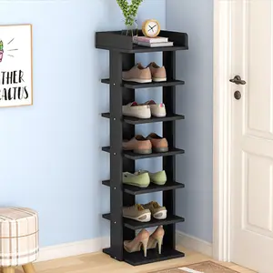 Wooden Shoes Rack,7 Tiers Storage Organizer for Small Spaces Black