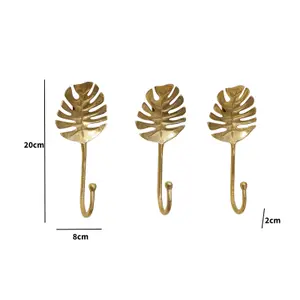 Melody Maison Set Of 3 Gold Monstera Leaf Wall Hooks