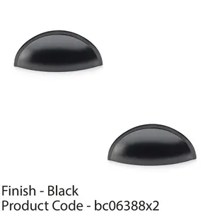 2 PACK - Rear Fixing Cup Handle - Matt Black - 57mm Centres Solid Brass Shaker Unit Pull