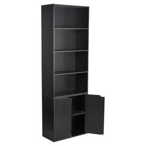 URBNLIVING Height 180Cm 6 Tier Bookcase With 2 Door Cupboard Cabinet Storage Shelving Display Colour Black Wood Shelf