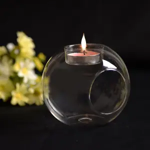 Set of 6 Round Glass Open Candle Holders 10cm Diameter