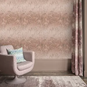 Clarissa Hulse Meadow Grass Shell Pink & Pewter Smooth Wallpaper