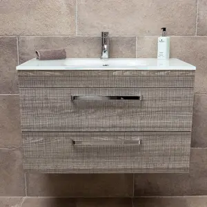 Novela 800mm Grey Wood Wall Hung Vanity Unit with Glass Basin