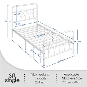 Yaheetech White 3ft Single Metal Bed Frame with Petal Accented Headboard and Footboard