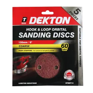 Dekton 20pc 150mm  Hook And Loop Orbital 60 Grit / Coarse Sanding Disc