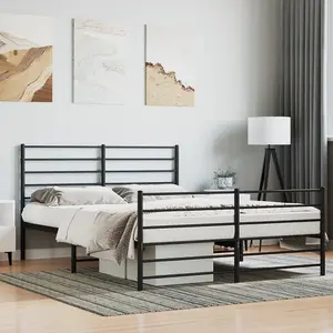 Berkfield Metal Bed Frame with Headboard and Footboard Black 150x200 cm 5FT King Size