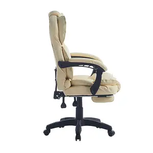 Executive  Swivel Cream Office Chair PU Leather Computer Desk Chair With Footrest