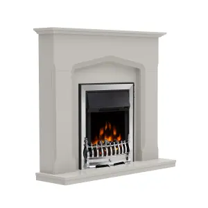 Bramwell Light Grey Timber Electric Suite with Inset Chrome Electric Fire