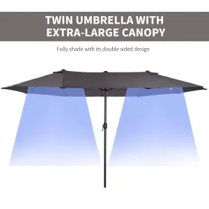 Outsunny Sun Umbrella Canopy Double-sided Crank Shade Shelter 4.6M Grey