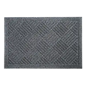 JVL Dirt Defender Scraper Doormat, 40x60cm, Grey Squares, Set of 2