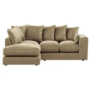 Brooklyn Plush Velvet 3 to 4 Seater L Shaped Corner Fibre Sofa Beige Left Hand Facing