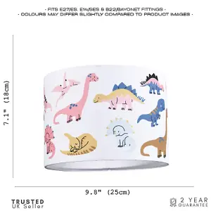 Cute and Fun Childs Colourful Dinosaur Cotton Fabric Lampshade with Inner Lining