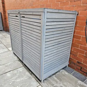 1.35m x 1.14m Large Grey Wooden Outdoor Garden Double Wheelie Bin Store Storage for 2 Bins