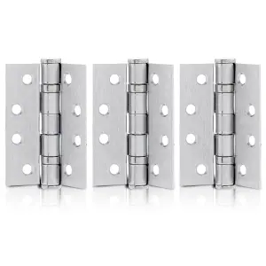 XFORT 4 Inch (100mm) Satin Chrome Ball Bearing Hinges, Steel Door Hinge for Wooden Doors (1.5 Pairs)