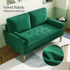 Velvet Rolled Arm Upholstered Small 2-Seater Loveseat Green