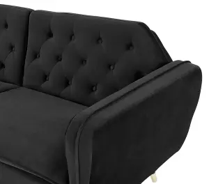 Whitby Velvet Fabric Sofa Bed 3 Seater Padded Suite Clic Clac Luxury Recliner Sofabed, Black