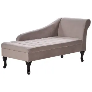 Right Hand Velvet Chaise Lounge with Storage Taupe PESSAC