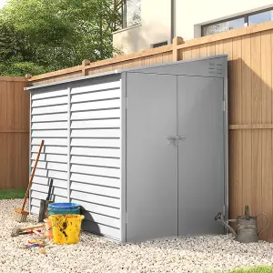 8.8 x 4.7 ft Pent Metal Garden Storage Shed Lean to Shed Motorcycle Shed with Lockable Door,White