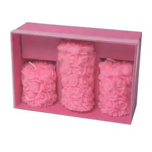 Pillar Candle Set of 3 Red Pink Candles by Laeto Ageless Aromatherapy - FREE DELIVERY INCLUDED