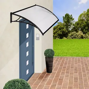 Black Outdoor Front Door Canopy Outdoor Awning Rain Shelter W 270 cm x D 96 cm x H 28 cm