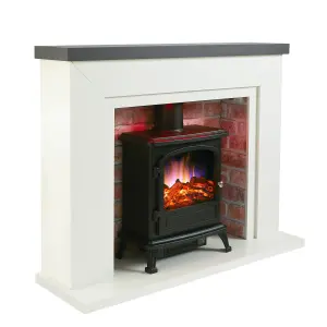 Farlington Fireplace Suite with a Black Electric Stove - Grey Top/Red Brick