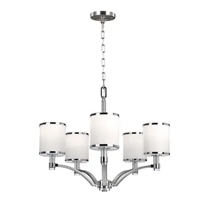 Elstead Prospect Park 5 Light Multi Arm Chandelier Satin Nickel, Chrome Finish, E27