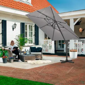 2.5M Dark Grey Rotatable Crank Tilt Garden Roman Umbrella Cantilever Parasol with Cross Base