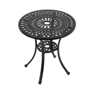 60cm Dia Round Outdoor Patio Dining Table with Umbrella Hole, Black