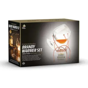 Bar Amigos COPPER Brandy & Cognac Snifter Warmer Glass Copper Stand Gift Set with Tea Light Candle & Copper Holder