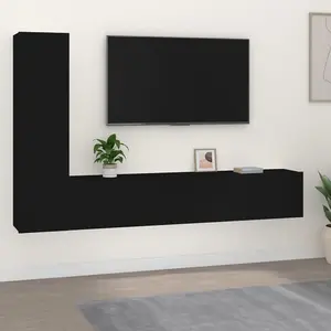 Berkfield 4 Piece TV Cabinet Set Black Engineered Wood