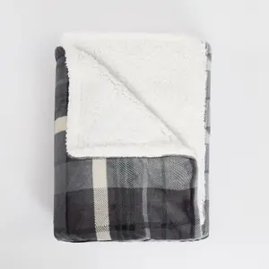 OHS Winsford Flannel Check Fleece Throw - Grey