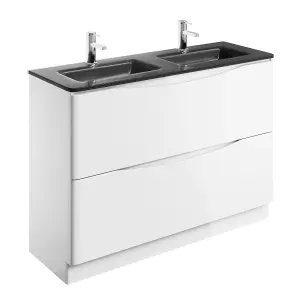 Eden 1200mm Floorstanding Vanity Unit in Gloss White & Grey Glass Basin