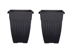 2 x 55cm Tall Athens Plant Pot Flared Garden Plastic Patio Flower Planter Black Colour