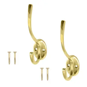 AFIT Polished Brass Hat and Coat Hook - 125mm - Pack of 2