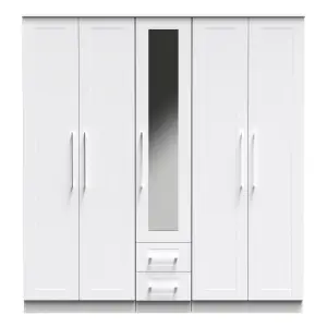 Ripon Tall 5 Door 2 Drawer 1 Mirror Wardrobe in White Ash (Ready Assembled)