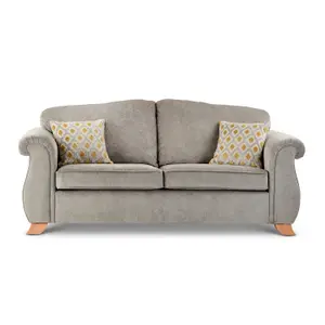 Fairhurst Soft Textured Scroll Arm Grey Fabric 3 + 2 Sofa Suite