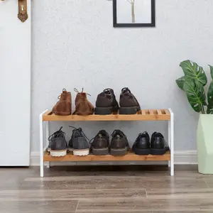 2-Tier Shoe Rack Bamboo Shoe Organiser Storage Shelf Rack