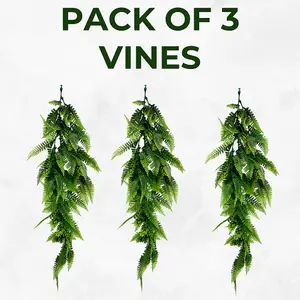 Pack of 3 - Artificial Hanging Plants Vines Leaves  - 60cm Long Each - Realistic Foliage - Indoor / Outdoor