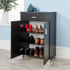 Home Source Venetia 2 Door 1 Drawer Shoe Storage Cabinet Unit Black